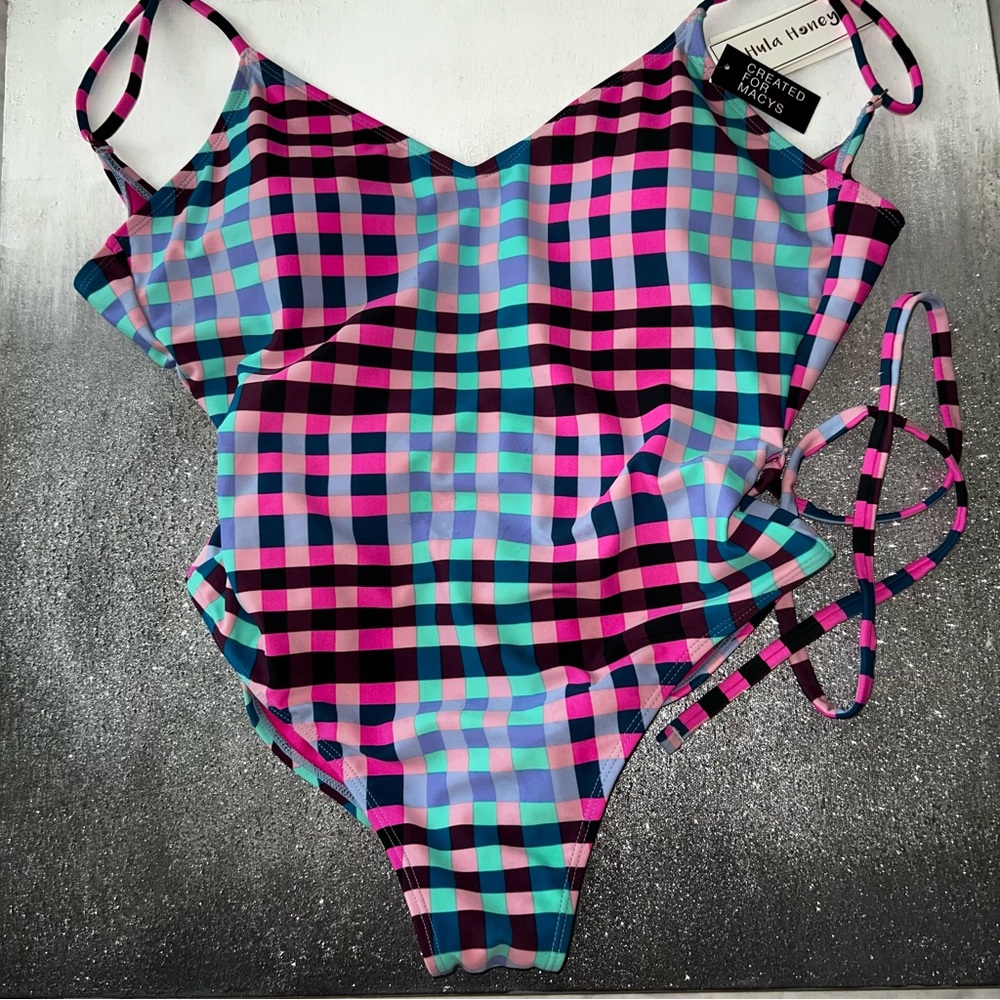 Hula Honey Multicolor Checkered One Piece Swimsuit